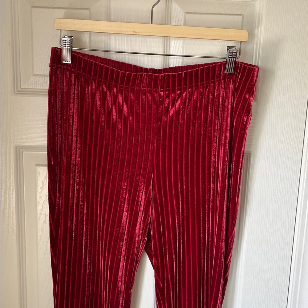 Divided Red Velvet Wide Leg Pants